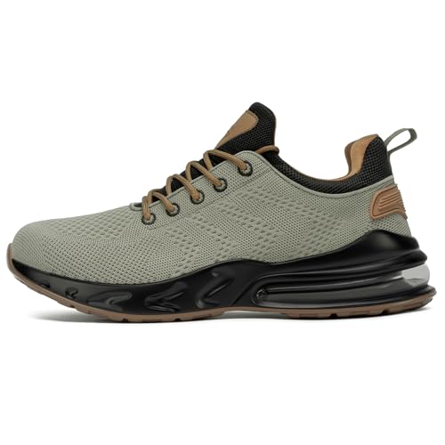 LARNMERN Men Non Slip Work Sneakers Water Resistant Food Service Zapatos Trabajo Antideslizantes Walking Shoes Waterproof Shoes Slip-on, Brownish Green 7