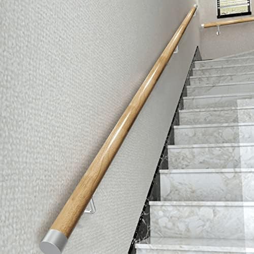 Non-Slip Wooden Stair Rails Kit (50-400cm) - Indoor Support Rod for Safety, Perfect for Elderly & Children, Loft Banister with Metal Bracket & End Caps