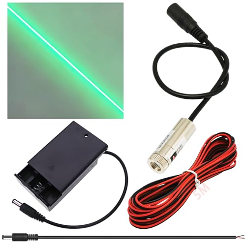 CTRICALVER Kit de módulo láser de foco ajustable, Diodo de módulo láser industrial de 520 nm, 3-5V, Conector DC de 2,1 mm + Kit de fuente de alimentación (Forma de la fuente de luz: Línea verde)