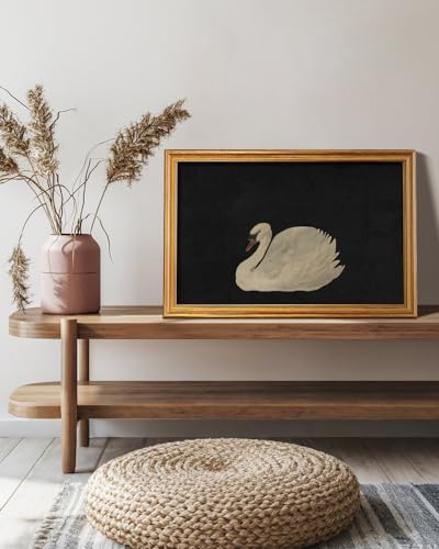 Image of HUARCEY Gold Framed Vintage Wall Art for Living Room, Grace Swan Art Painting Pictures Rustic Animal Bathroom Prints Farmhouse Wall Decor Canvas Swan Shelf Decor for Kitchen Bedroom (Zwaan 16 inchx24 inch)