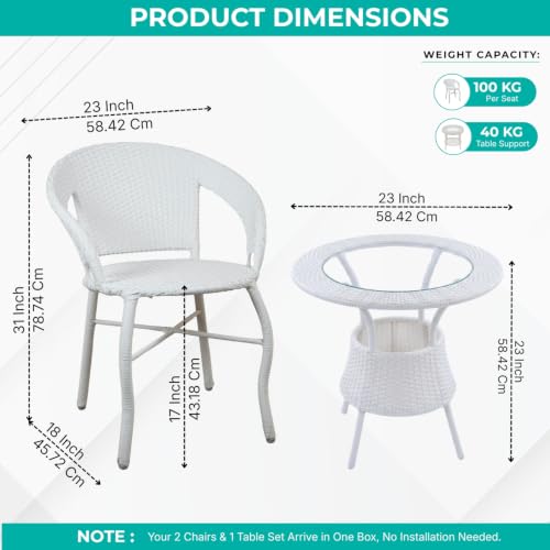 Image of DEVOKO 3 Pieces Patio Furniture Set, Wicker Outdoor Chairs and Coffee Table for Balcony, HDPE Rattan Bistro Table Set for Lawn, Garden, Backyard (White)