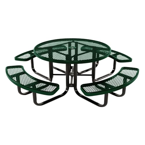 COATEDOUTDOORFURNITURE Heavy-Duty Portable Outdoor Kids Table with Umbrella Hole, Expanded Metal Kids Picnic Table, Commercial-Grade, Made in America (46 in, Round, Childrens, Green)