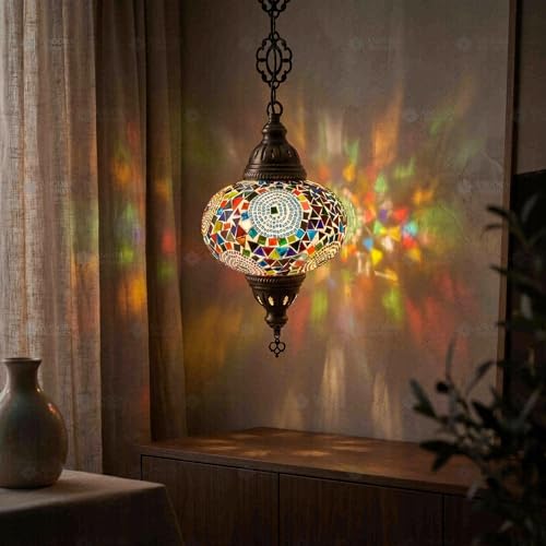 Lustre en verre mosaïque faite à la main ENVA, plafonnier bohème et décoration marocaine