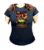 MERCHANDMANIA Camiseta Negra Mujer Dibujo Bruja Maga caldero Mistico Magia Astral Oferta Tshirt