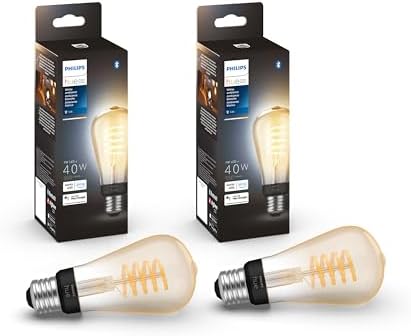 Philips Hue Smart 40W ST19 Filament LED Bulb - White Ambiance War...