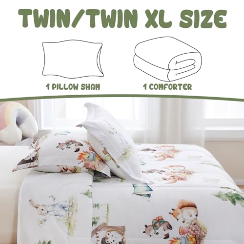 Image of Yibeizi Camper Animal Print Comforter Set Twin Woodland Bedding