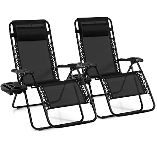 Costway Patio Zero Gravity Lounge Chair, Outdoor Folding Recliner Lounge Chair with Cup Holder & Removable Pillow, Adjustable Recliner for Backyard, Garden, Poolside