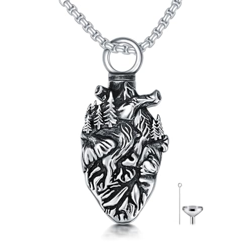 PELOVNY Urn Necklaces for Ashes 925 Sterling Silver Heart Skeleton Birthstone Necklace Cremation Jewelry Memorial Gifts for Women Men Mom