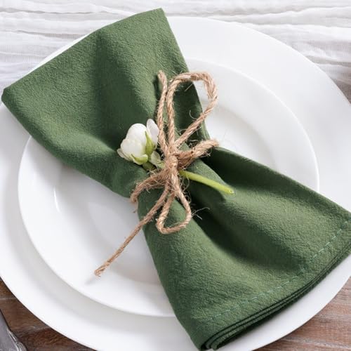 Image of MLMC 4 Pack Olive Green Cloth Napkins Rustic Washable Cotton Linen Napkins Set of 4 17 inchx17 inch Reusable Dinner Napkins Cloth for Wedding Party Gatherings Decor