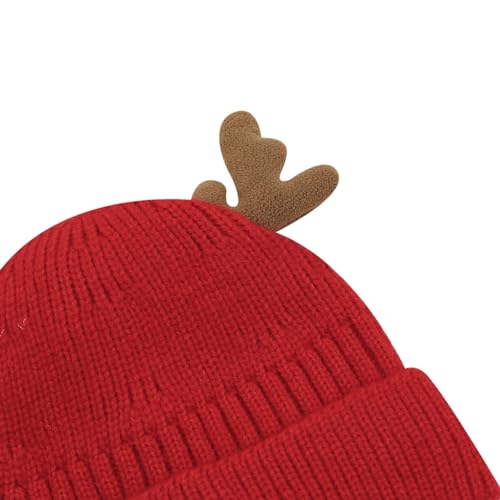 MOSSTYUS Lindo chapéu de alce de rena, gorro de malha quente de inverno, gorro de chifre de Natal, b