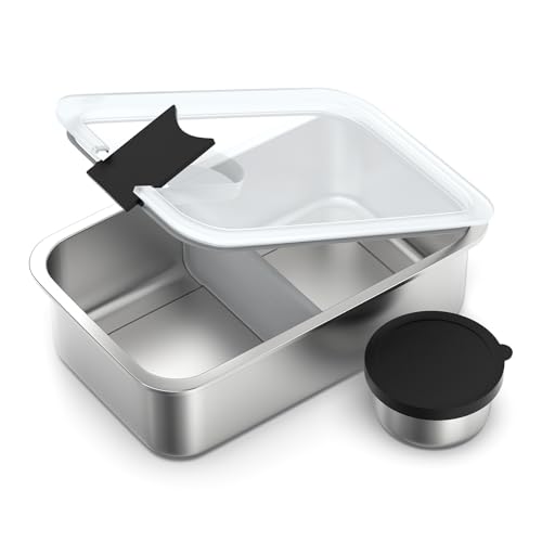 Image of Bakpoco Stainless Steel Bento Lunch Box for Kids, 33oz Leak-Proof Lunch Box Containers, Microwave-Safe, with Adjustable Divider, Convenient Metal Lunchbox for School, Travel