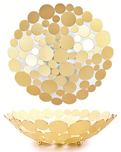 Hyoatrea Metal Fruit Bowl Basket Modern Table Centerpiece Fruit Stand Countertop Fruit Holder For Kitchen, Large Round Fruit Storage Plate, Home Decor (Gold) #TOP24