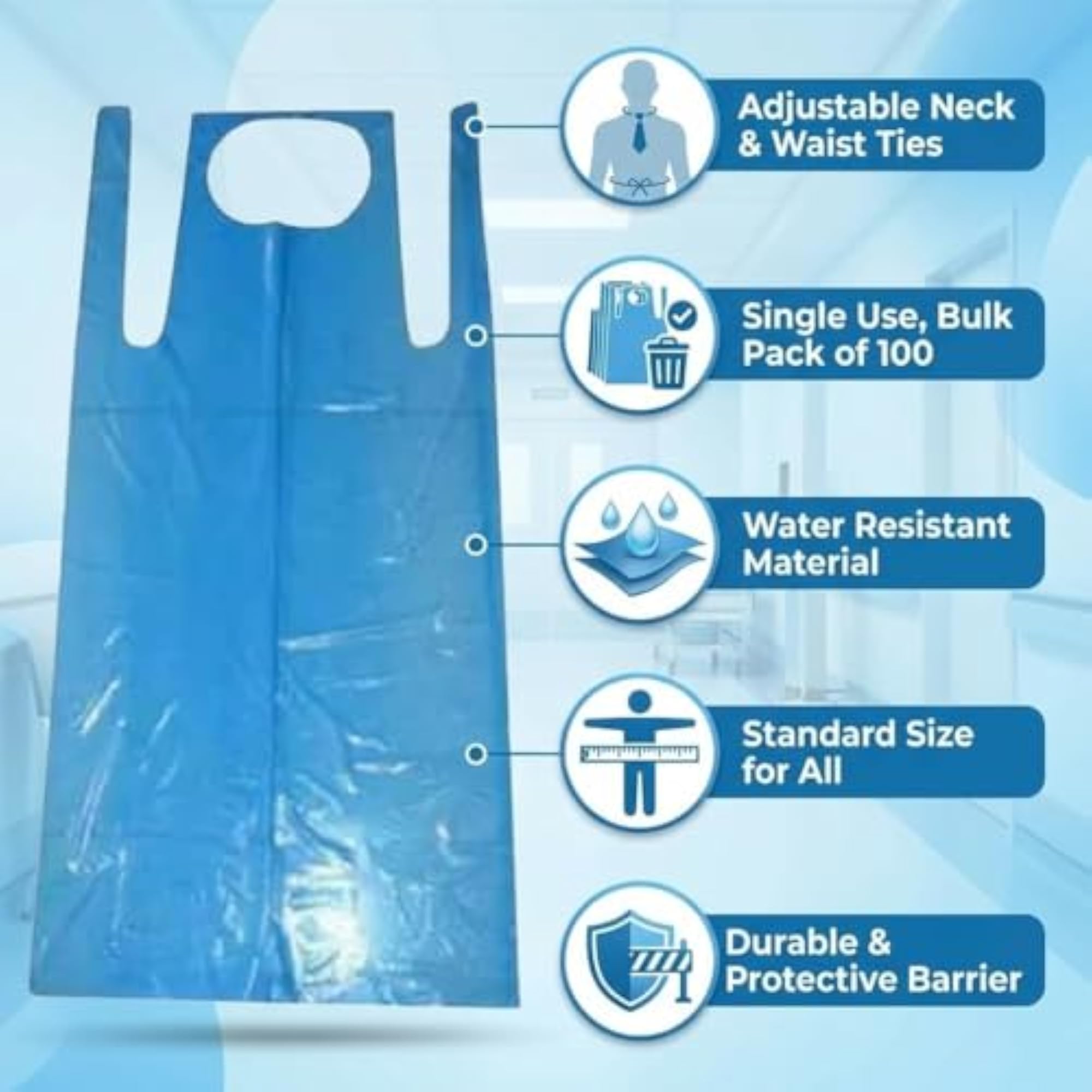 Disposable Waterproof Plastic Apron for Kitchen, Dental Clinic, Dog Bathing