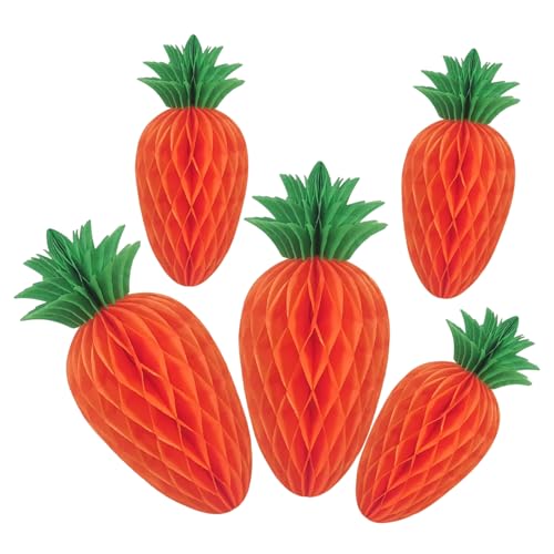 TOKIDNY 5 Piezas Decoraciones Colgantes de Papel Panal Zanahoria Adornos Ligeros para Fiestas de Pascua y Decoración de Mesa Centro de Mesa para Eventos y Hogar