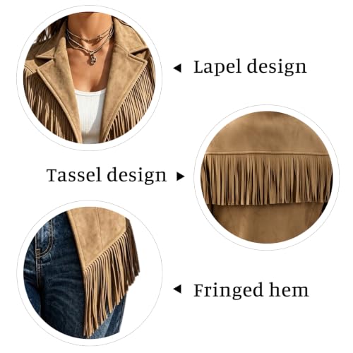 Faux Suede Jacket Women Vintage Leather Fringe Jacket Western Cowgirl Coats - image 6