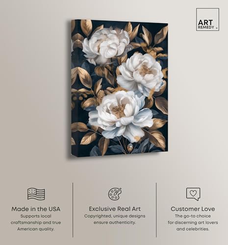Art Remedy Golden Emblems in White I Canvas Luxury Floral Art, Gallery Wrapped, 36" x 54" by Art Remedy - Used condition - Image 2