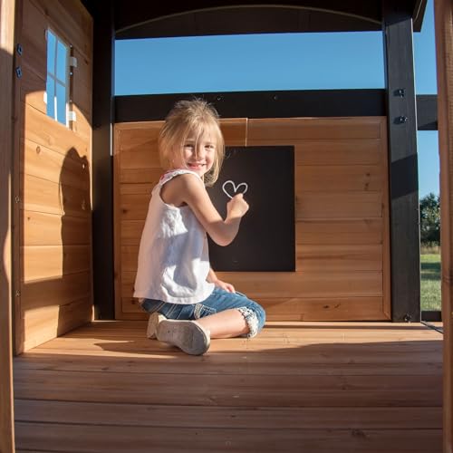 Backyard Discovery Canyon Creek Cedar Wood Swing Set with Wave Slide, Clubhouse, Play Kitchen, Picnic Area, Belt Swings, Web Swing, Rock Wall, Balconies, Playhouse, Step Ladder, Outdoor Playset - image 8