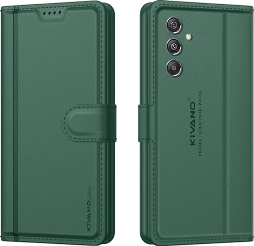 Image of KIVANO LUXE Compatible for Samsung Galaxy F34 5G / Samsung Galaxy M34 5G Luxury Handmade Leather Magnetic Flip Folio Case | Card Holder & Kickstand | Slim Protective Cover | Unisex - Green