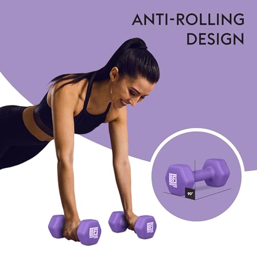 Bestfor Pair of 4kg Hex Anti Roll Non Slip Neoprene Dumbbell Weights For Exercise, Fitness, Workouts, Lifting with Exercise Chart - Image 3