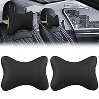 VBGURR 2 Stück Auto Nackenkissen Kopfstütze, Ergonomische Nackenstütze Auto mit Memory Foam, PU-Leder Autositz Kopfkissen 28x18cm für Autofahren, Reisen, Büro (Schwarz)