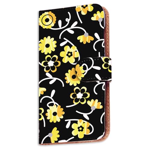 Xperia 5 V 用 SO-53D SOG12 XQ-DE44 対応 エクスペリア5Vのカバー スマホケース 手帳 カードスロット 携帯ケース 耐衝撃性 スタンド デイジー 北欧風花柄 迷彩柄 黒×黄花 127a03c