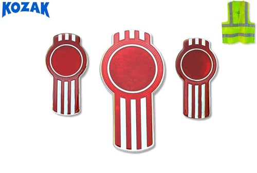 Image of Kozak Hood Grille Logo Emblem Badge and Two Piece Set of Logo for Hood Side Air Vents Compatible with Kenworth T680 Semi Truck Models - (3 Pieces Set) Plus KOZAK Vest