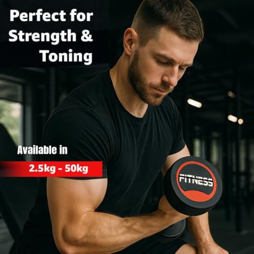 Image of Bouncer Dumbbells Set of 2 | Professional Round Dumbbells for Home & Gym | Heavy Duty Rubber Coated Weights for Strength & Fitness Training (Black, 40kg)
