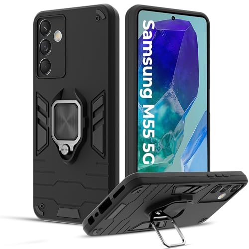 Image of A rtistque Armor Bumper Back Case Cover for Samsung Galaxy M55 / M55s / F55 5G | Stylish Ring Holder & Inbuilt Stand | Shockproof TPU Protective Design | Samsung M55 / M55s / F55 Back Cover - Black