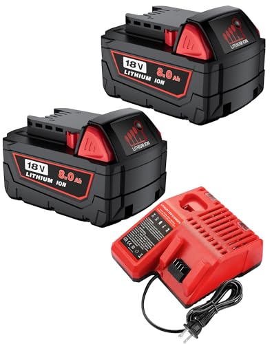 Image of 2Pack 18V 8.0Ah Battery and Charger Combo Replacement for Milwaukee