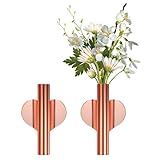 2 PCS Wall Vases for Flowers, Rose Gold Wall Decor Walls Mounted Metal Hanging Plant Holder Metal Flowers Tube Walls Planter Hanging Vases for Modern Home Decor Display Dried Fake Flower