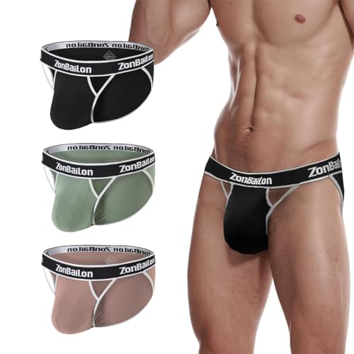 JINSHI Men's Bamboo Viscose Briefs Male Ball Pouch Cutout Low Waist Brief Soft Sweat Wicking Breathable Underwear Panties
