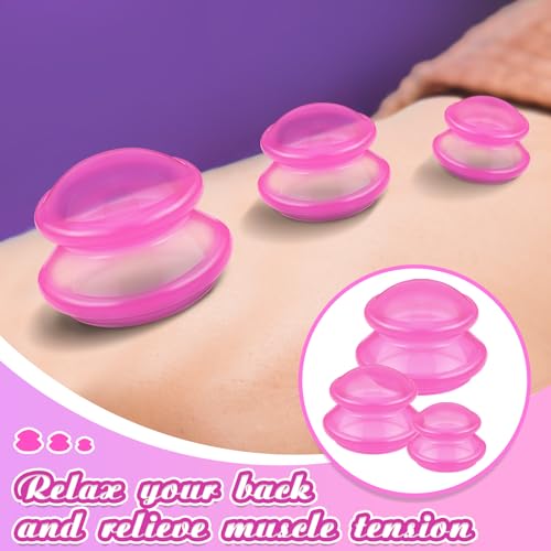 Image of TrelaCo 6 Pcs Silicone Cupping Kit for Massage Therapy,Clear Hot Pink | Cupping Cups 3 Sizes, Suction Therapy for Body Massage Myofascial, Relieves Cellulite Muscle Pain Tension, Studio Household