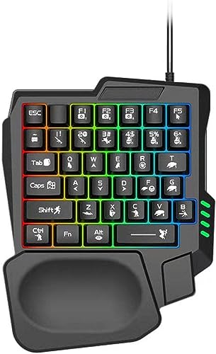 ゲーミングキーボード 片手 LEDバックライト 左手キーボードゲーミング、35キーのゲーミングキーボードRGBバックライト付き人間工学に基づいたキーボードポータブルラップトップデスクトップ用