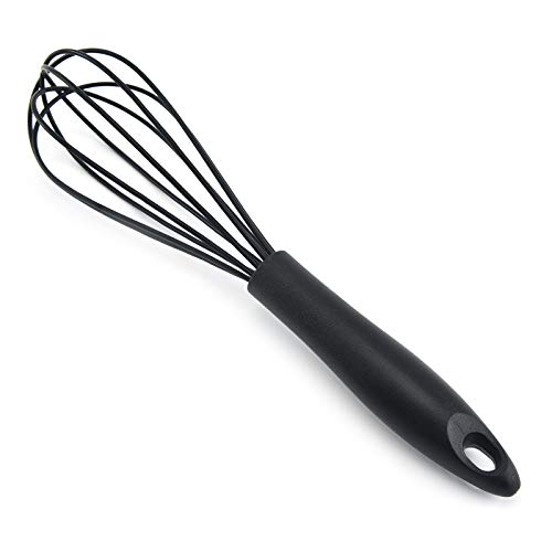 Ousyaah Silicone Whisk (2 Pack), Commercial Non-Scratch Balloon Wire Whisk for Cooking, Manual Egg Beater Milk Frother Coffee Whisks, for Blending, Whisking, Beating and Stirring (Black)