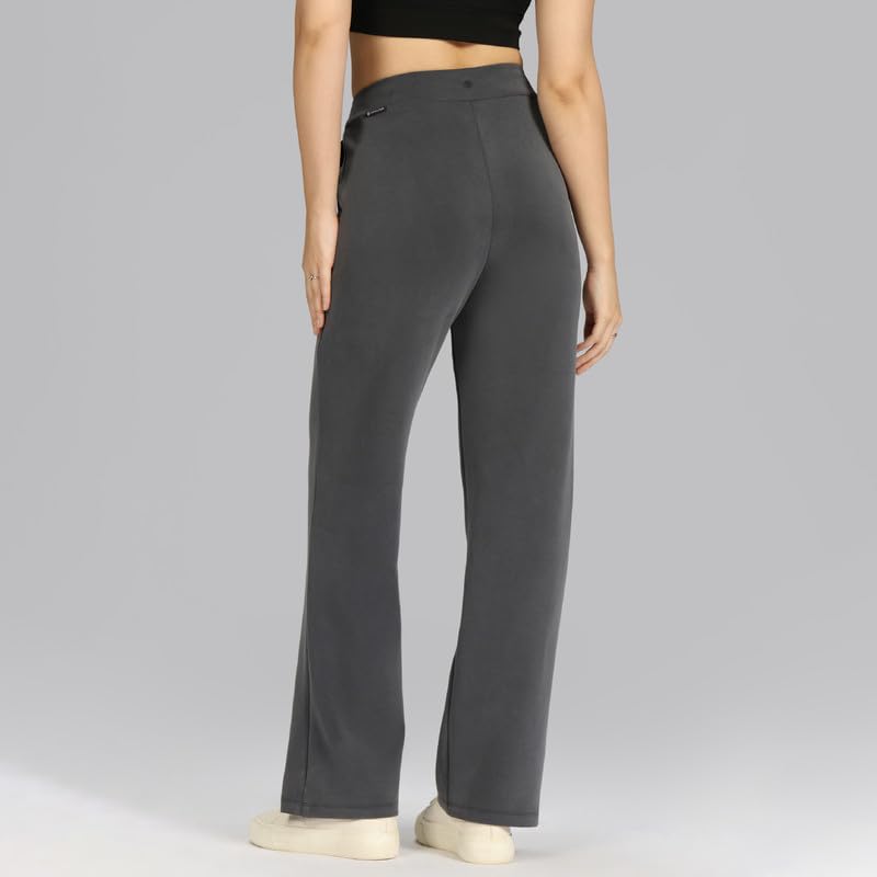 Image of BlissClub Womens BareButter Straight Pants, High Rise, Straight fit,Pockets, Comfortable Waistband,Regular Variant Below 5'4