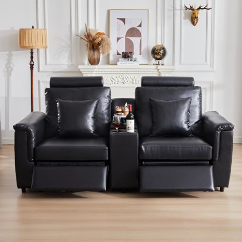 Image of RARZOE Modular Sofa Console Module with Storage, Faux Leather Storage Console with Table &USB Port&Cup Holder, Modular Sectional Sofa Module for Living Room Home Theater,Black
