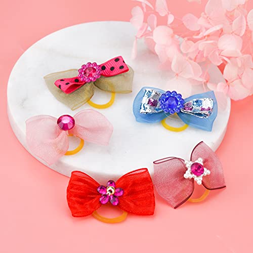 Tongcloud 50pcs Dog Hair Bows with Rubber Bands Rhinestone Pearls Bows Bowknot Bows Dog Bows Cute Dog Hair for Puppy Dog… - Image 4