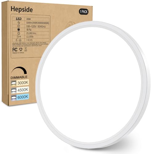 hepside 12Inch Flush Mount Light Fixture White, 28Watt, Dimmable & 3000K-4500K-6000K Flush Ceiling Light Fixture 3200LM Low Profile Ceiling Light for Kitchen Bedroom Hallway Porch by hepside - Used condition - US$12.79