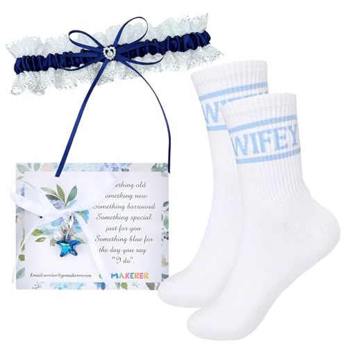 Strumpfband Blau Hochzeit Set Blaues Strumpfband Enthält Eine Karte Einen Seestern Perlenanhänger und Socken. Geschenke und Accessoires für die Braut