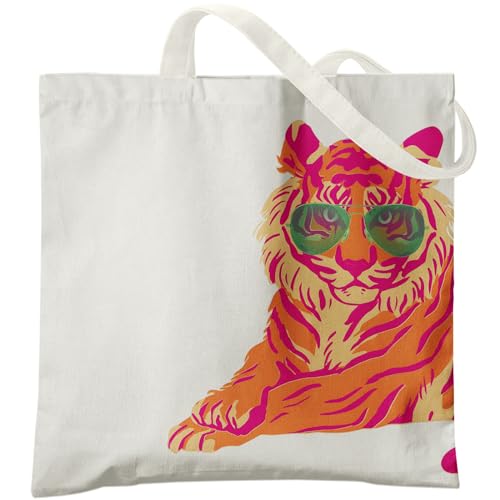 Bolso Tote de lona rosa y naranja miniatura 1