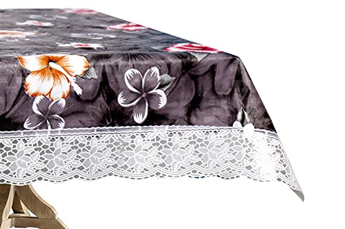 Image of The Furnishing Tree Waterproof PVC Rectangle Shaped 2 Seater Table Cover WxL 45x70 inches Floral Pattern Multi Grey with White Border lace