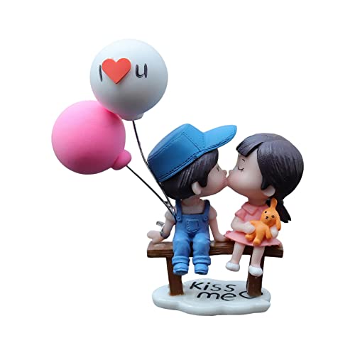Nsaroche Decoraciones para El Salpicadero del Coche, Figuras de Acción, Adorable Adorno de Globo de Pareja Besándose en Miniatura, Adornos Lindos para Parejas, Fondo Rosa Azul