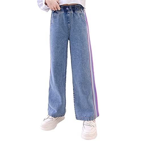Kids Girls Casual Jeans Ripped Distressed Denim Pants Washed Elastic Waist Leg Loose Baggy Trousers