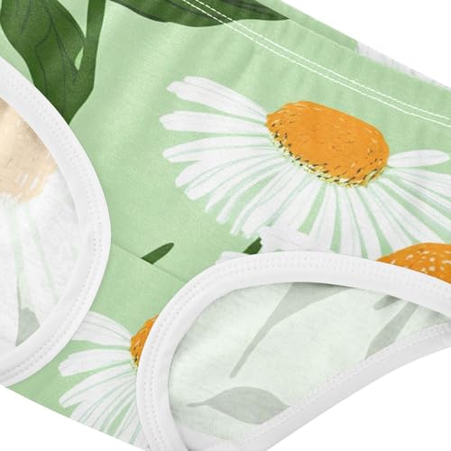 White Coneflower Daisies Green Girl Panties Cute Toddler Underwear Floral Cotton Cartoon Briefs Underpants 2t4