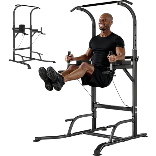 Power Tower Pull Up Bar Dip Station for Home Gym, Adjustable Height Strength Training Equipment with...