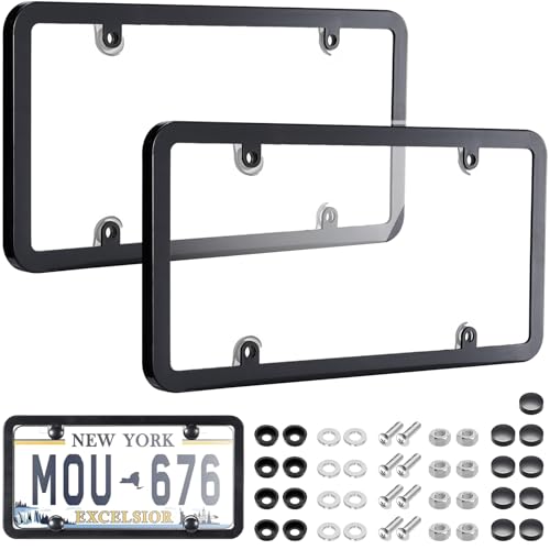 Clear License Plate Cover & Frames, 2PCS License Plate Protector Rust-Proof Auto Licenses Plates Holder with Screws & Caps, Universal Vehicle License Protector (transprent)