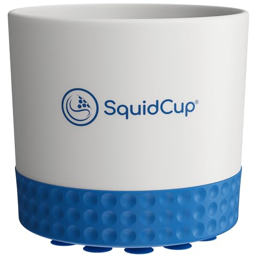 SquidCup Non-Tipping, Anti-Spill Cup Holder for Boats, Kayaks, SUPs, RVs, Fishing & Camping | Universal 12–30 oz Fit | BPA-Free, Optional SquidDisk Mount Included for Textured Surfaces (Gray/Navy)