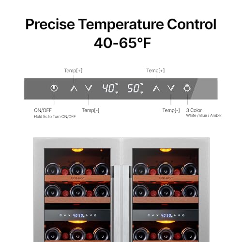 Image of Ca'Lefort 15 Inch Wine Fridge Bundle, 56 Bottles Large Capacity Dual Zone 40-65F Temp Control, Adjustable Shelves, Glass Door & 3-Color LED, Built-in or Freestanding for Home Bar Kitchen (2 Units)