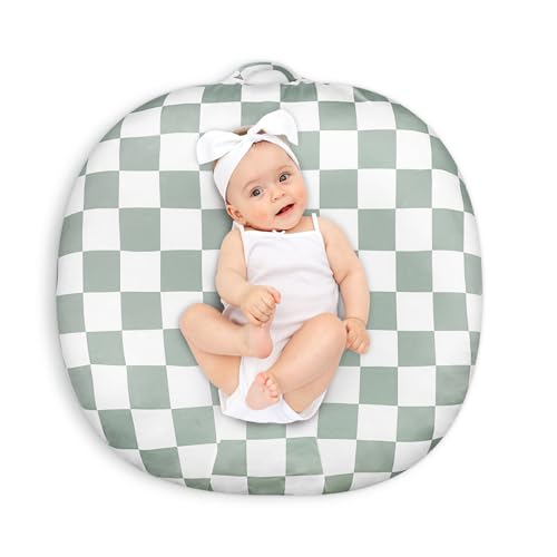 Image of Newborn Lounger Cover, Ultra Soft Comfortable Baby Lounger Slipcover for Infant Lounger Pillow, Green Checkerboard (Lounger Not Included)