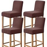 Gollense Bar Stool Covers Set of 4 Stretch Jacquard Barstool Slipcovers Washable Dining Chair Seat Covers with Back Removable Pub Counter Tall Chair Protectors for Kitchen Island Chairs (Coffee)